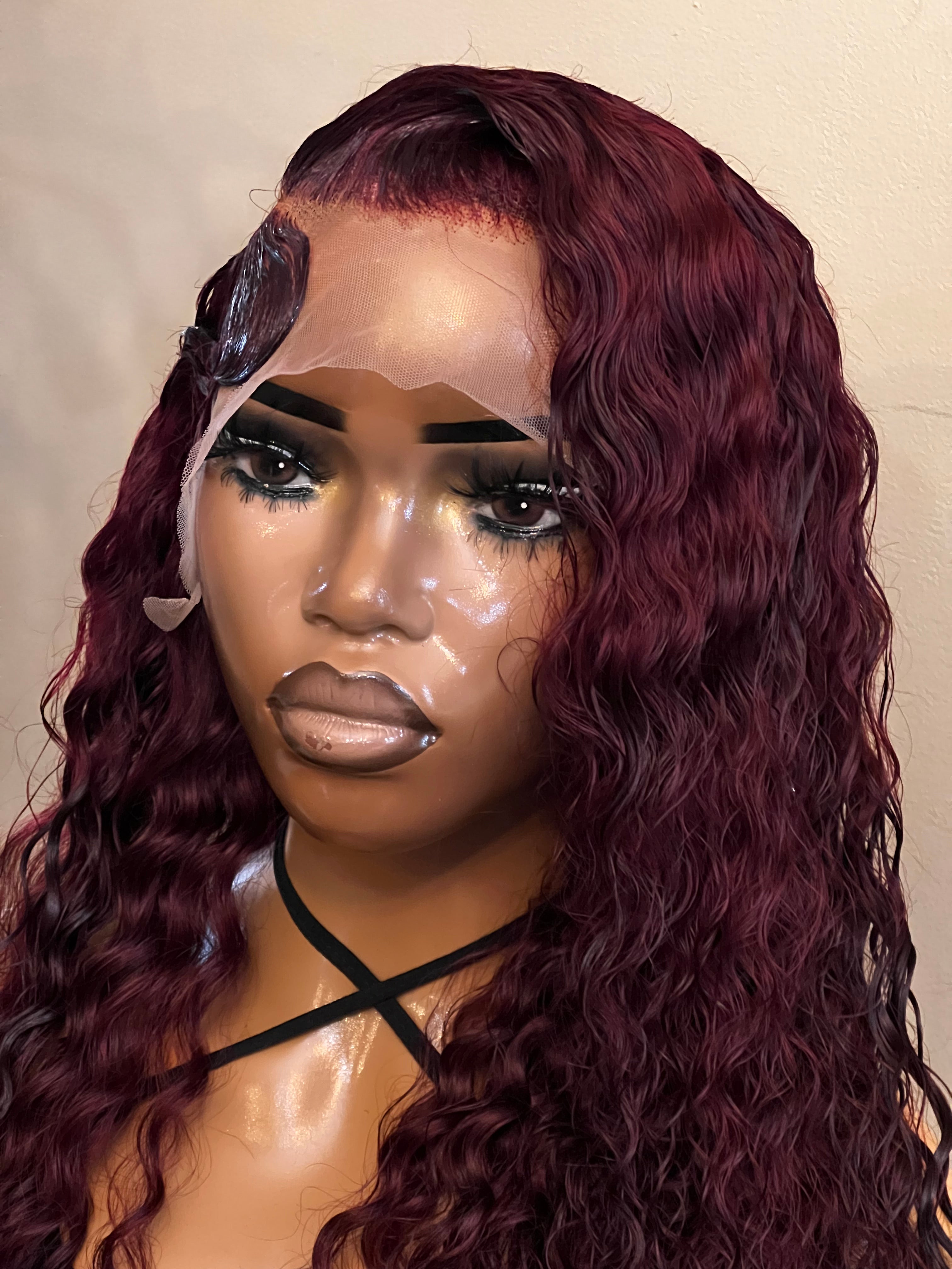 Burgundy/1B (99J) Frontal TL Deep Wave Wig 26"