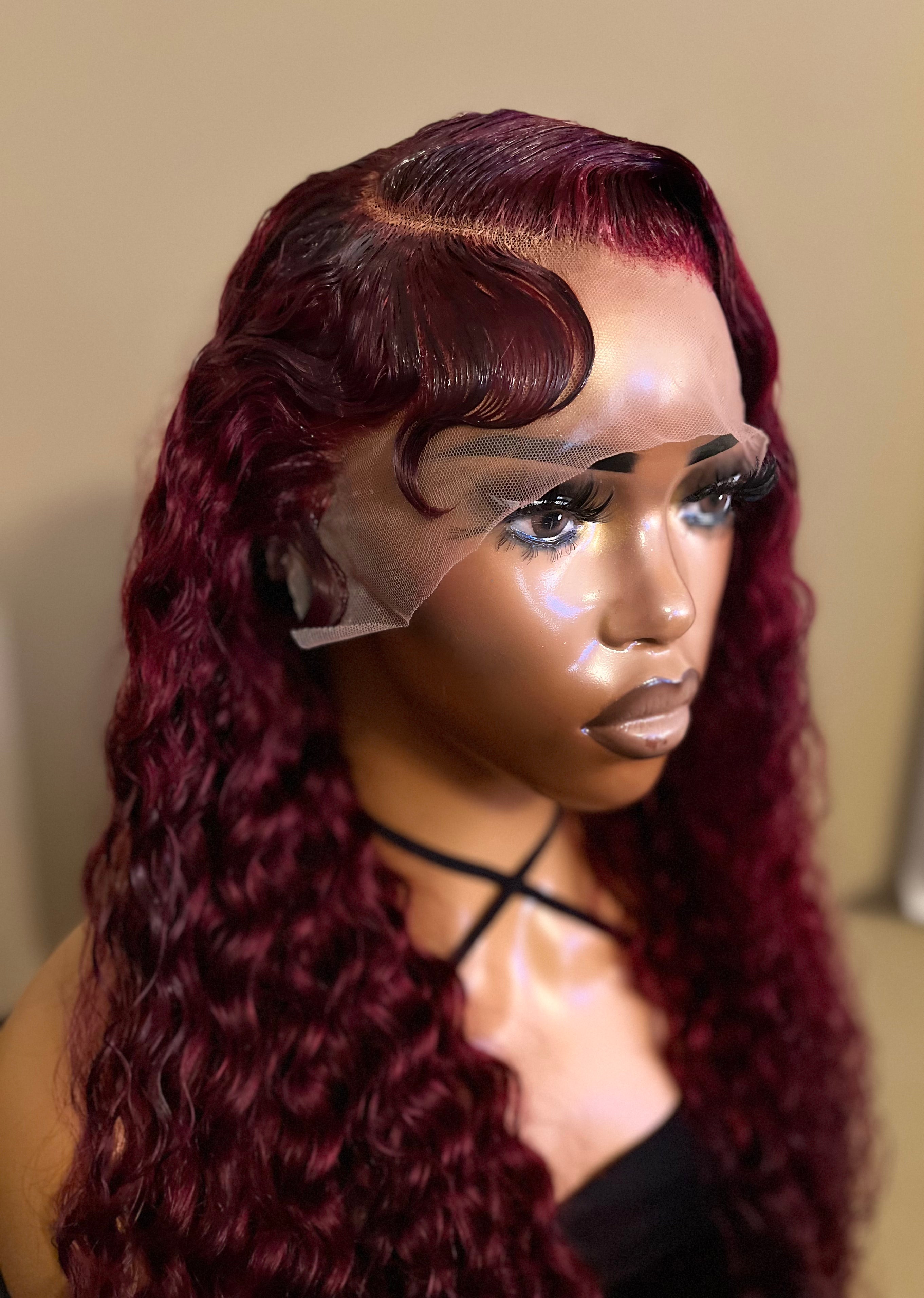 Burgundy/1B (99J) Frontal TL Deep Wave Wig 26"
