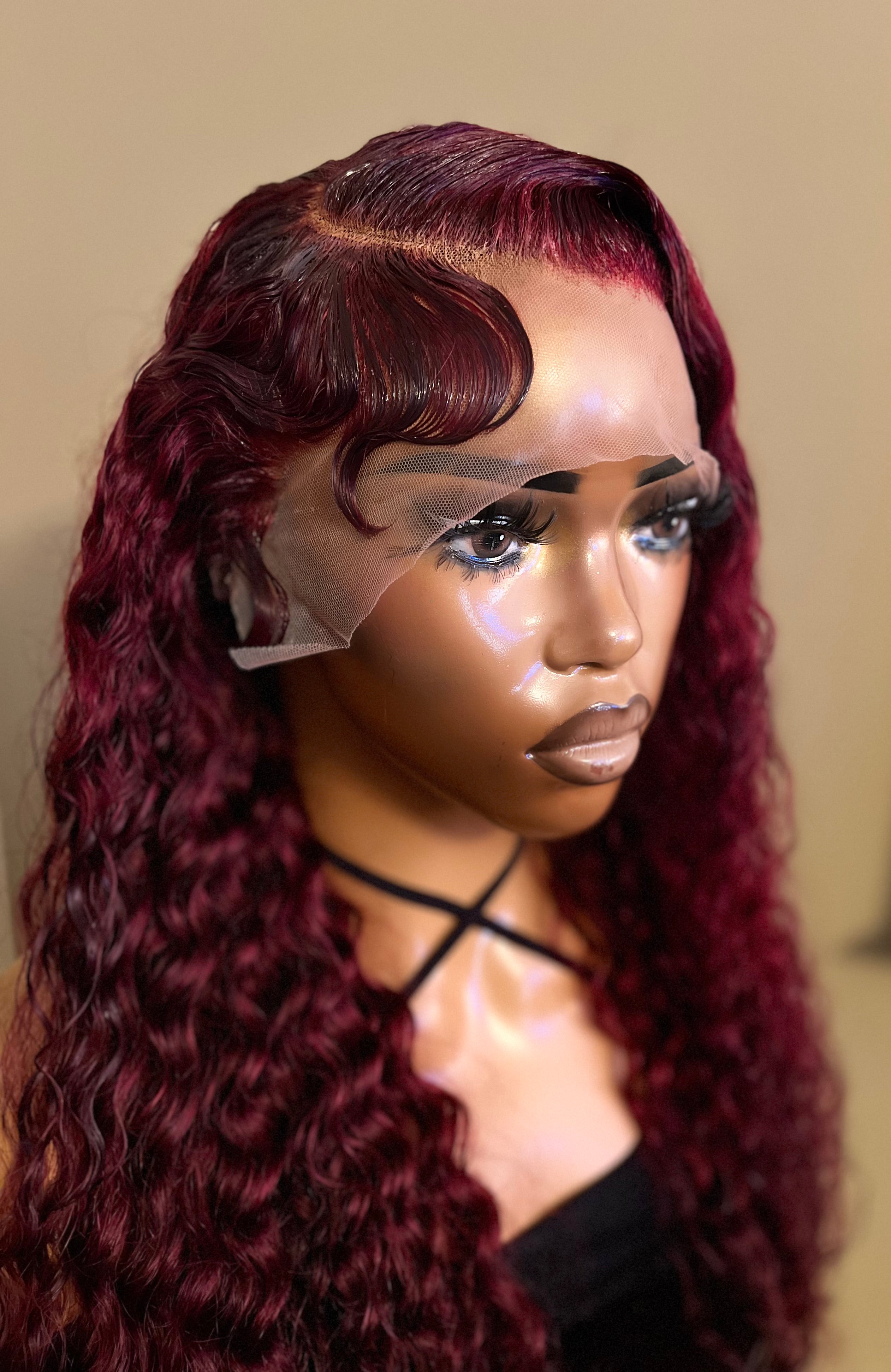 Burgundy/1B (99J) Frontal TL Deep Wave Wig 26"